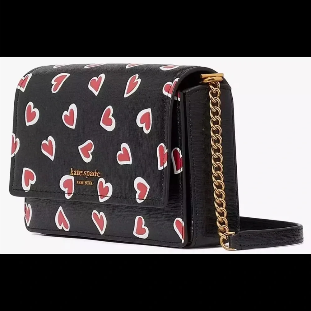 KATE SPADE MORGAN STENCIL HEARTS FLAP CHAIN WALLET CROSSBODY W/DUSTBAG NWT - Picture 3 of 12